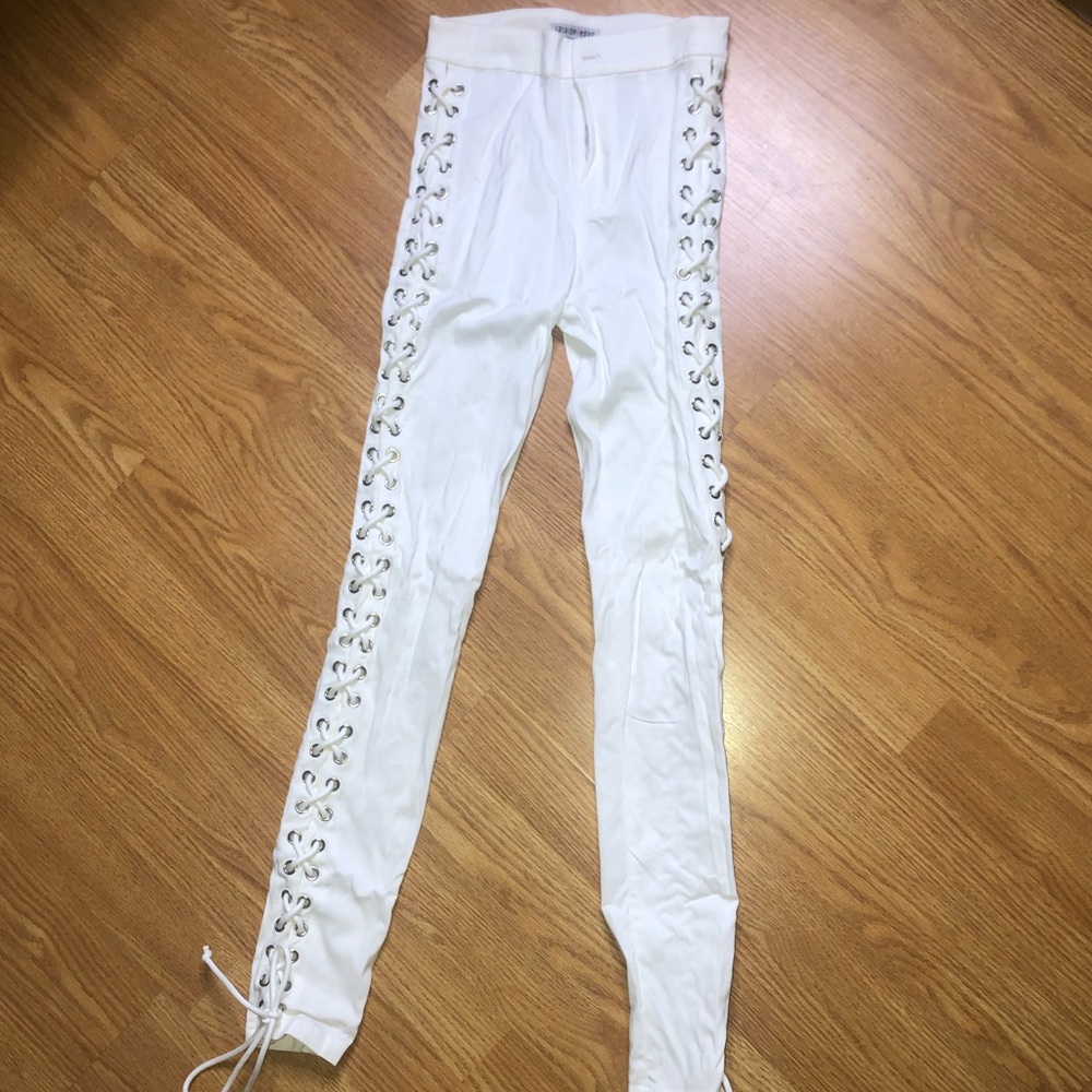 Tie up white high waisted pants, worn once
